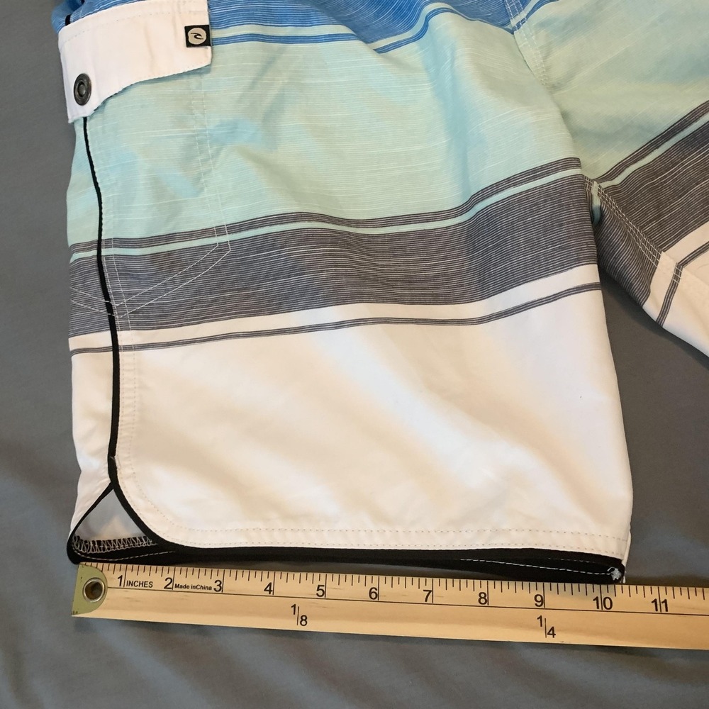 Rip Curl Board Shorts Mens 34 Blue Stripe Surf Swim Trunks Polyester Drawstring - Picture 7 of 10